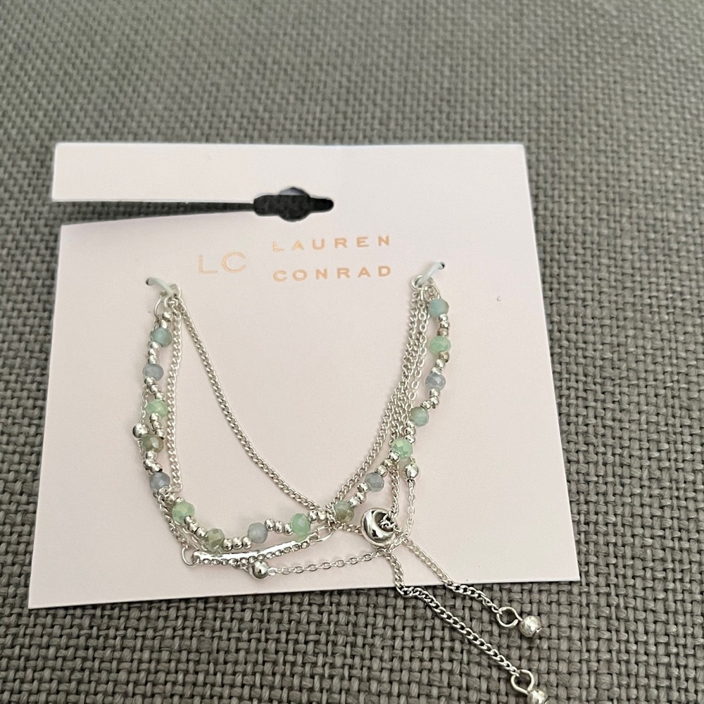 LC, Adjustable Silver Bracelet w/ Pastel Beads